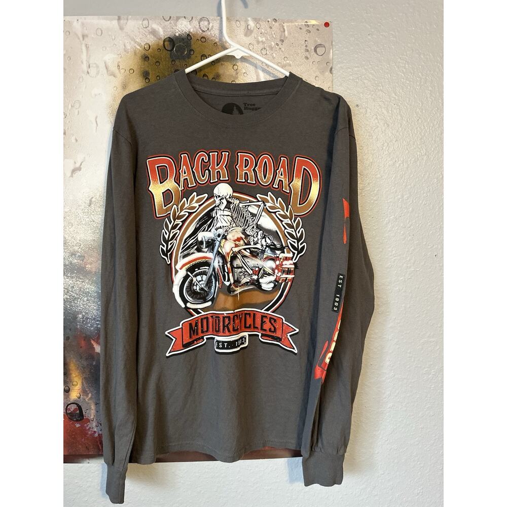Tree Hugger Shirt Long Sleeve Back Road Motorcycles Graphic Tee M